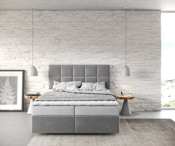 DELIFE Boxspring ágy Dream-Fine 140x200 cm mikroszálas szürke matraccal és topperrel