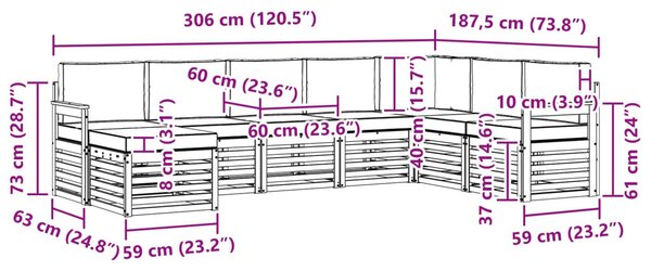 Kültéri kanapé szett 6 pcs Fehér és világosszürke