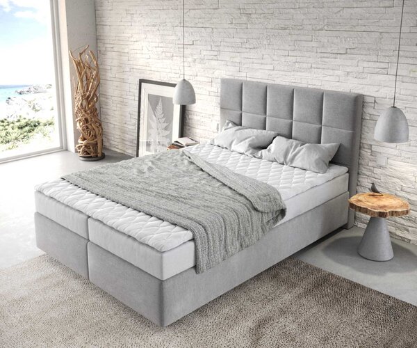DELIFE Boxspring ágy Dream-Fine 140x200 cm mikroszálas szürke matraccal és topperrel