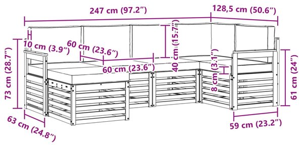 Kültéri kanapé szett 6 pcs Fehér és Világosszürke