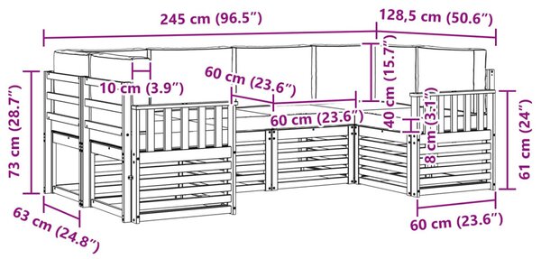 Kültéri kanapé szett 5 pcs Fehér és bézs 245 x 128,5 x 73 cm
