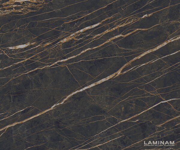 DELIFE Dohányzóasztal Daban 59x59 cm Laminam®Noir Desir kerámia barna fém láb titán színű