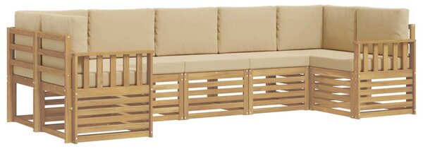 Kültéri kanapé szett 6 pcs Fehér és bézs 304 x 128,5 x 73 cm
