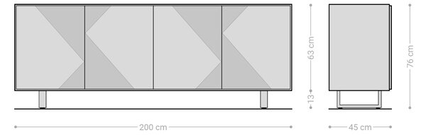 DELIFE Komód Tereos 200 cm sötétbarna kőris 3D hatás 4 ajtós fém láb fekete
