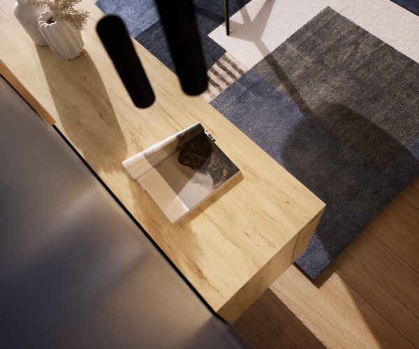 DELIFE Komód Cuor 150 cm kerámia Laminam® Sabbia tölgyszínű 3 ajtós lebegő fém láb fekete