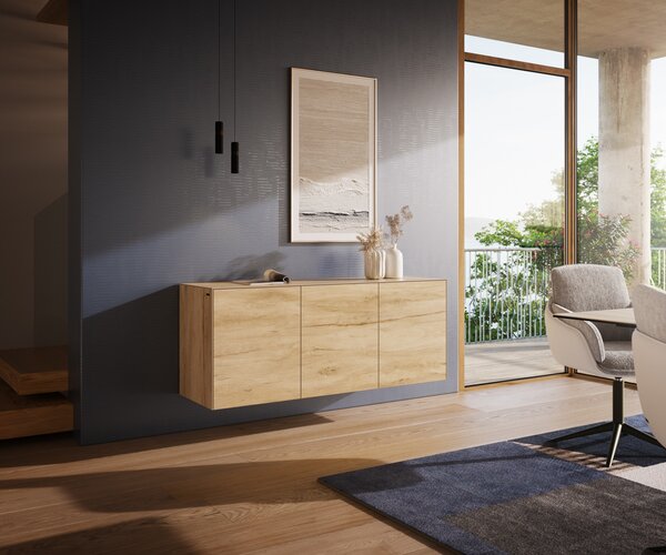 DELIFE Komód Cuor 150 cm Laminam® Sabbia kerámia tölgyszínű 3 ajtós lebegő