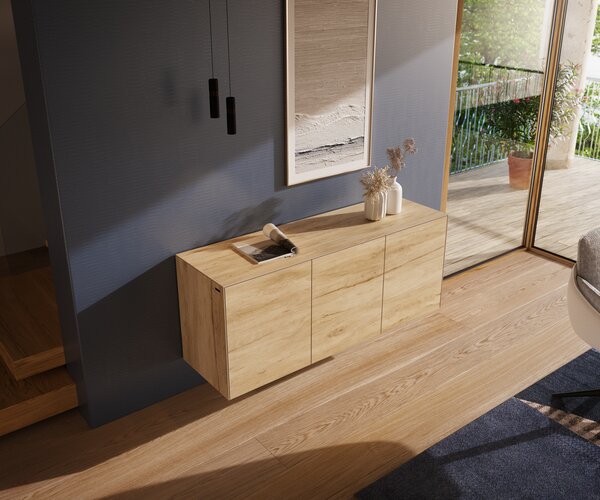 DELIFE Komód Cuor 150 cm Laminam® Sabbia kerámia tölgyszínű 3 ajtós lebegő
