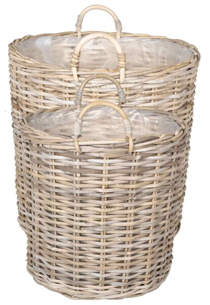 Virágkosár tárolóval 2 db Természetes szürke Lacak rattan