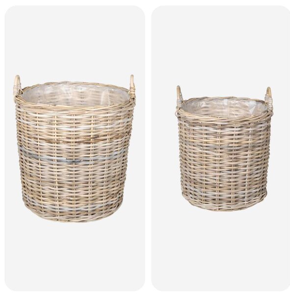 Virágkosár tárolóval 2 db Természetes szürke Lacak rattan