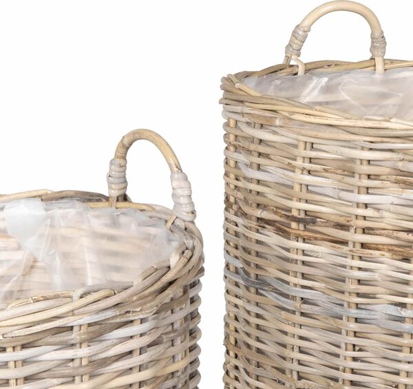 Virágkosár tárolóval 2 db Természetes szürke Lacak rattan