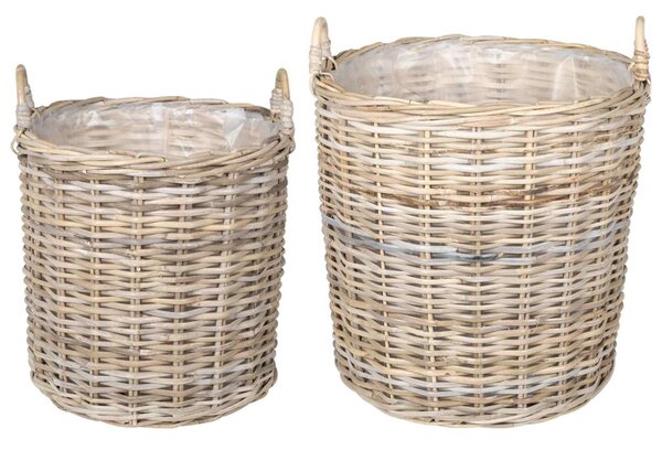 Virágkosár tárolóval 2 db Természetes szürke Lacak rattan