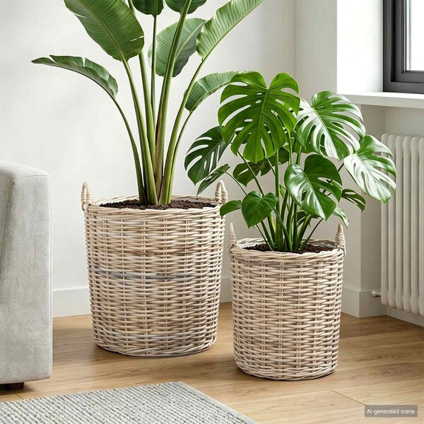 Virágkosár tárolóval 2 db Természetes szürke Lacak rattan