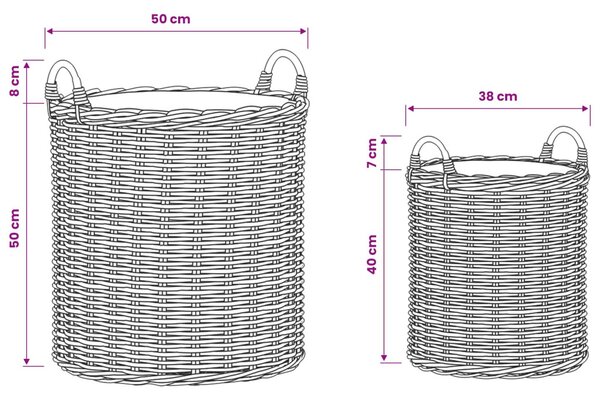 Virágkosár tárolóval 2 db Természetes Barna Lacak rattan