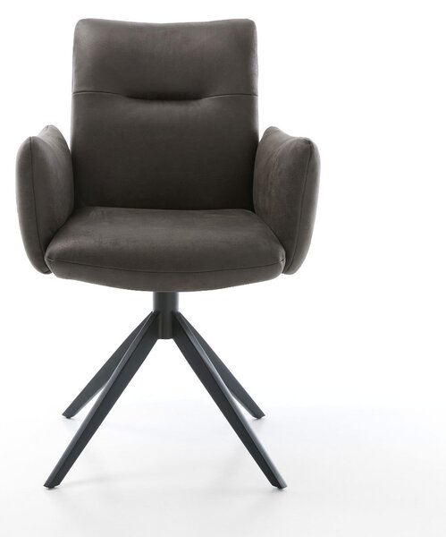 DELIFE Étkezőszék Jova-Flex karfás mikroszálas antracit vintage széles kereszt láb fekete 360° forgatható hintamechanizmus zsákrugós