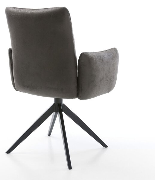 DELIFE Étkezőszék Jova-Flex karfás mikroszálas antracit vintage széles kereszt láb fekete 360° forgatható hintamechanizmus zsákrugós