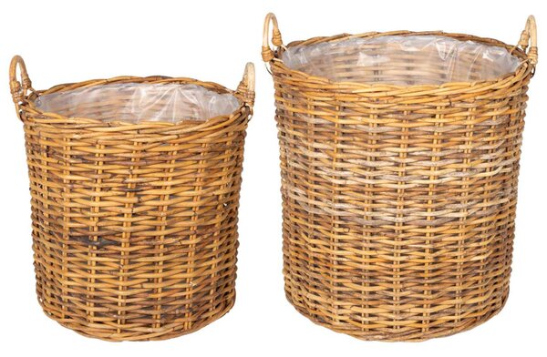 Virágkosár tárolóval 2 db Természetes Barna Lacak rattan