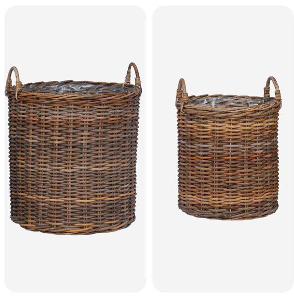 Virágkosár tárolóval 2 db Természetes Barna Lacak rattan