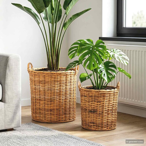 Virágkosár tárolóval 2 db Természetes Barna Lacak rattan