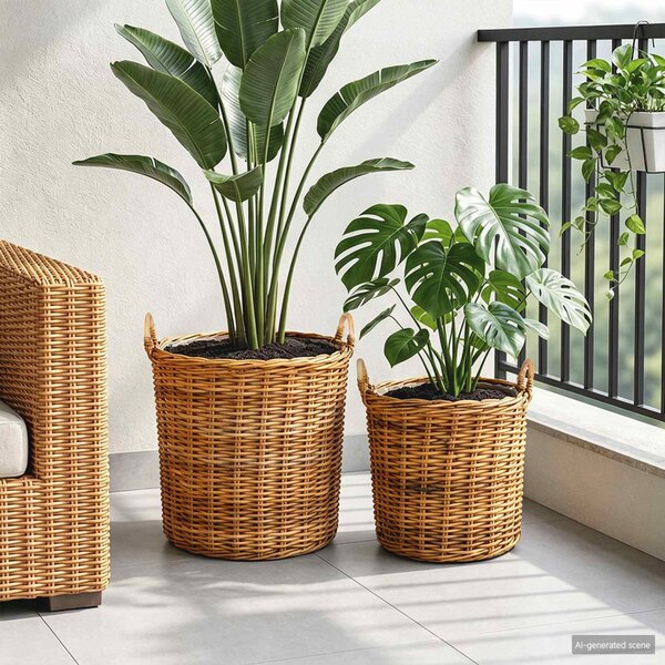 Virágkosár tárolóval 2 db Természetes Barna Lacak rattan