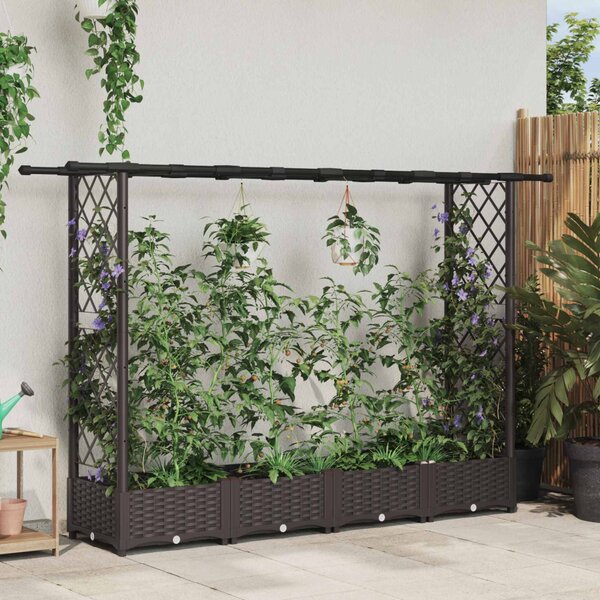 Magasított Ágy Trellis-szel és Tetővel Barna 203 x 40 x 121 cm