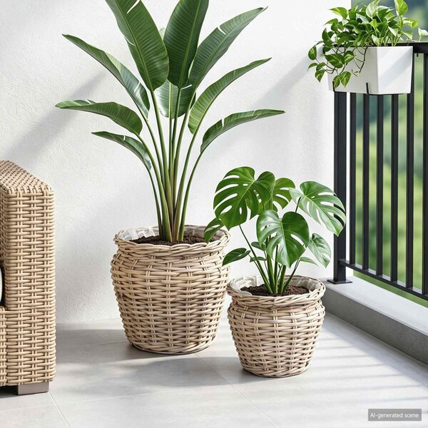 Virágkosár tárolóval 2 db Természetes szürke Lacak Rattan