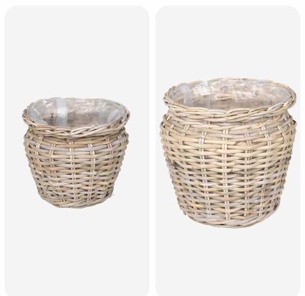 Virágkosár tárolóval 2 db Természetes szürke Lacak Rattan