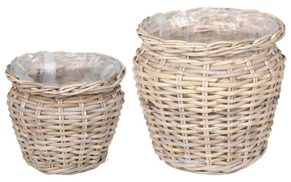 Virágkosár tárolóval 2 db Természetes szürke Lacak Rattan