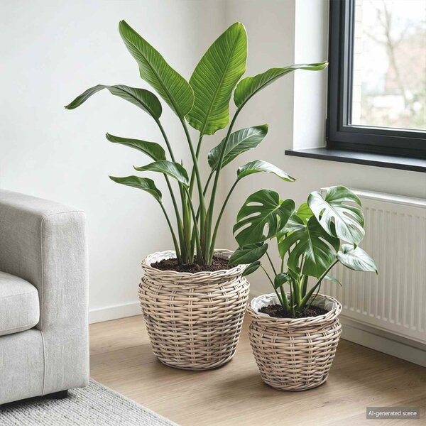 Virágkosár tárolóval 2 db Természetes szürke Lacak Rattan