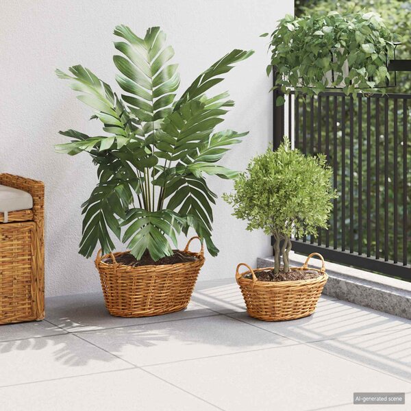 Virágkosár tárolóval 2 db Természetes Barna Lacak Rattan