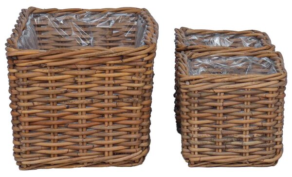 Ültető Kosár tárolóval 3 db Természetes Barna Lacak rattan