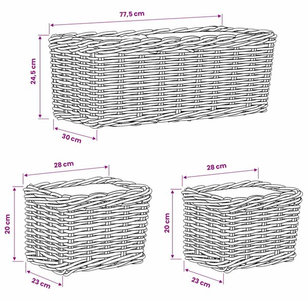 Ültető Kosár tárolóval 3 db Természetes Barna Lacak rattan