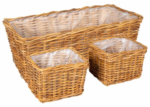 Ültető Kosár tárolóval 3 db Természetes Barna Lacak rattan