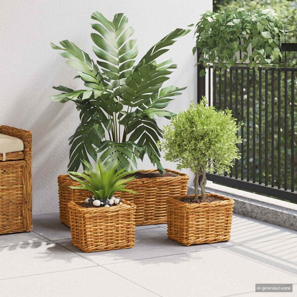 Ültető Kosár tárolóval 3 db Természetes Barna Lacak rattan