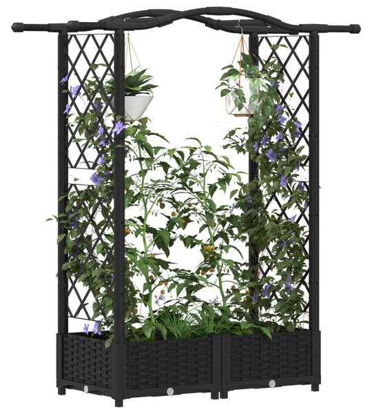 Magasított Ágy Trellis-szel és Tetővel Fekete 124 x 40 x 123 cm