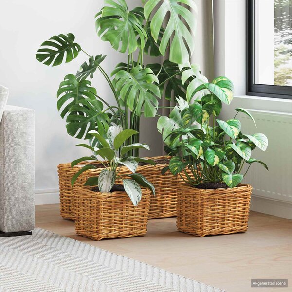 Ültető Kosár tárolóval 3 db Természetes Barna Lacak rattan