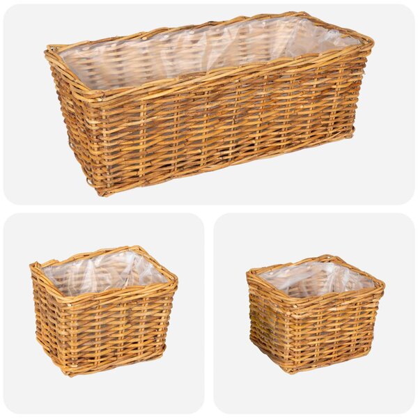 Ültető Kosár tárolóval 3 db Természetes Barna Lacak rattan