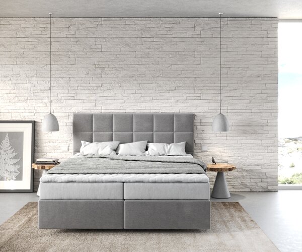 DELIFE Boxspring ágy Dream-Fine 160x200 cm mikroszálas szürke matraccal és topperrel