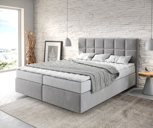 DELIFE Boxspring ágy Dream-Fine 160x200 cm mikroszálas szürke matraccal és topperrel