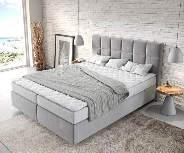 DELIFE Boxspring ágy Dream-Fine 160x200 cm mikroszálas szürke matraccal és topperrel