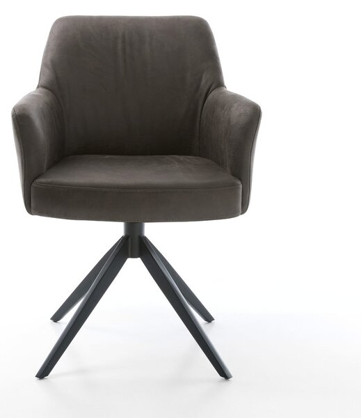 DELIFE Étkezőszék Xana-Flex kényelmes karfákkal mikroszálas antracit vintage kereszt láb széles fekete 360° forgatható hintamechanizmus zsákrugós matraccal