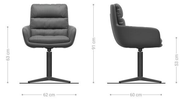 DELIFE Étkezőszék Abelia-Flex karfás vegyes anyag fekete kereszt láb széles rozsdamentes acél 360° forgatható billenő
