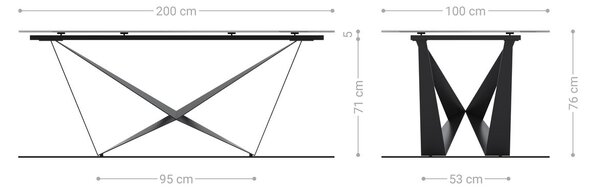 DELIFE Étkezőasztal Edge 200x100 domborított üveg füstfekete 3D design Spider laposacél fekete