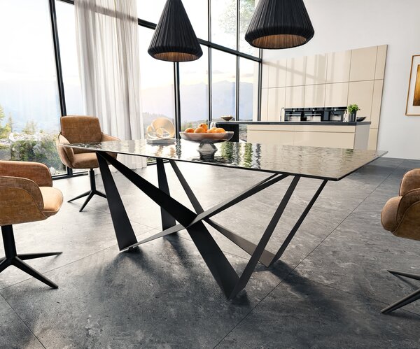 DELIFE Étkezőasztal Edge 200x100 domborított üveg füstfekete 3D design Spider laposacél fekete