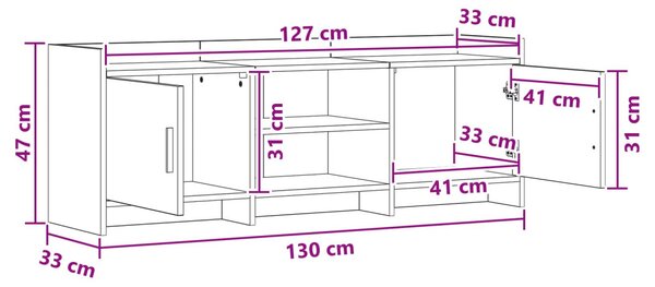 TV szekrény 130 x 33 x 47 cm Füstös Tölgy Szerelt Fa