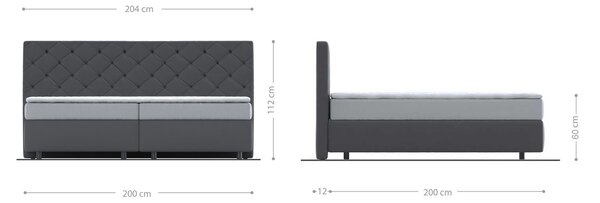 DELIFE Boxspring ágy Dream-Great mikroszálas antracit vintage 200x200 cm zsákrugós matraccal és visco topperrel