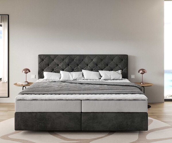 DELIFE Boxspring ágy Dream-Great mikroszálas antracit vintage 200x200 cm zsákrugós matraccal és visco topperrel