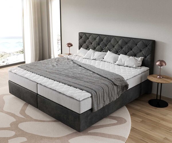 DELIFE Boxspring ágy Dream-Great mikroszálas antracit vintage 200x200 cm zsákrugós matraccal és visco topperrel