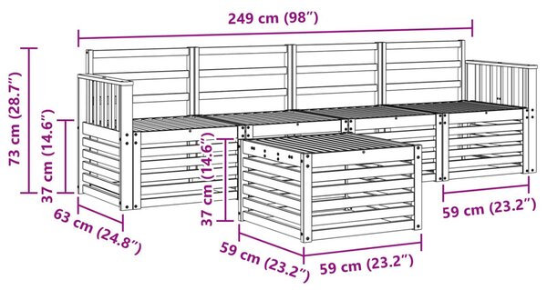 Kültéri kanapé szett 5 pcs Fehér Tömör Akácfa