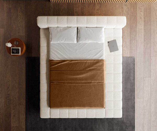 DELIFE Kárpitozott ágy Espazio 140x200 cm bouclé krémfehér tárolóhellyel