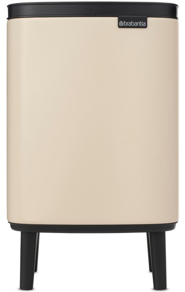 Brabantia Bo Waste Bin Hi hulladékgyűjtő felnyitható, Soft-Close fedéllel, magasított, lábakon álló, műanyag tartály, 7L - B méret, acél, világos bézs - 251641